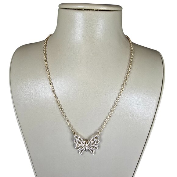 Amrita Singh Women's Gold Plated Crystal Butterfly Pendant Necklace NWT - Picture 4 of 4